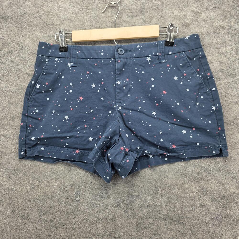 Magellan Outdoors Shorts Womens 10 Blue Star Print Chino Cotton Stretch Casual